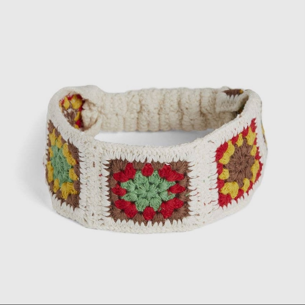 Crochet Knit Boho Headband | Cream/Red